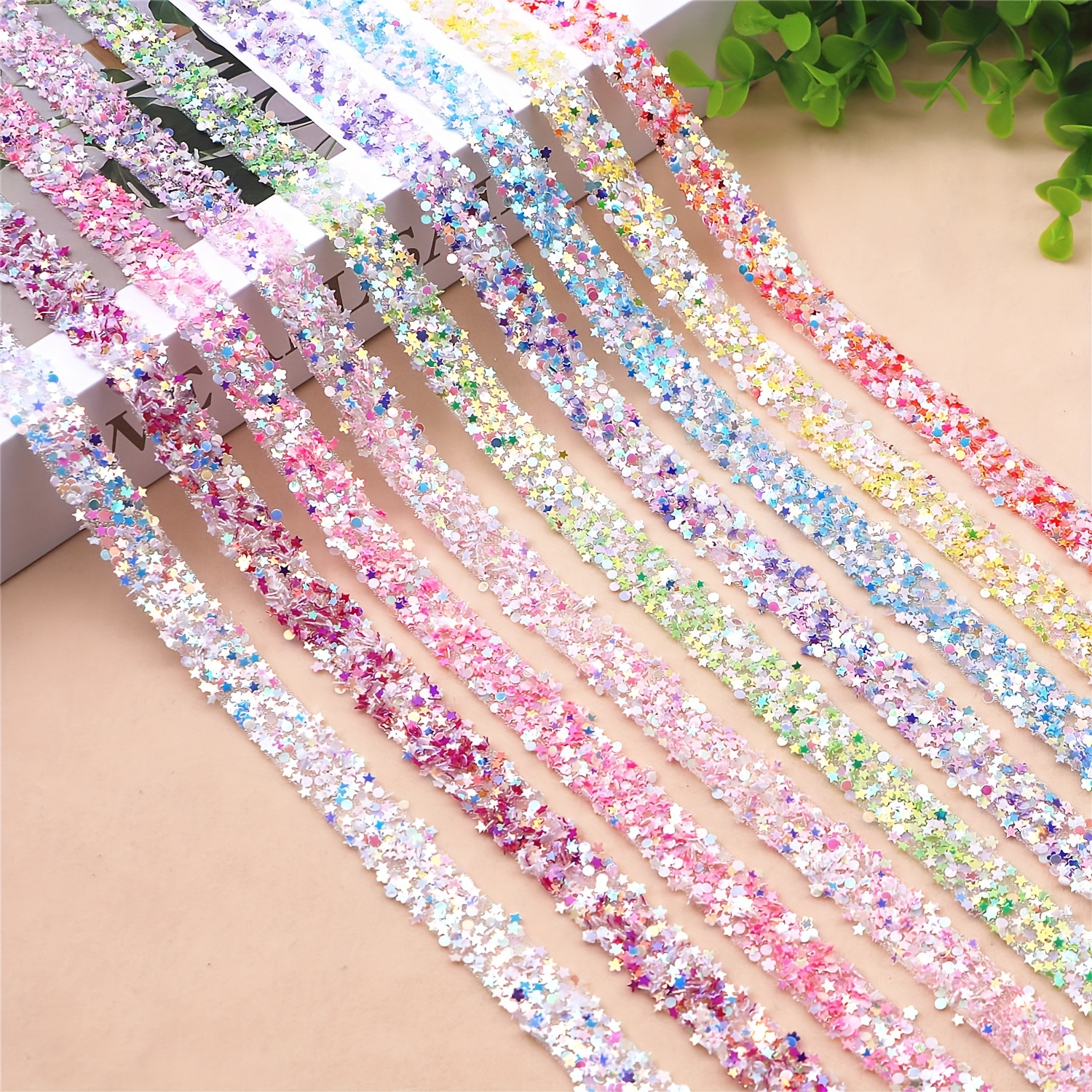 

1 Yard Sparkling Sequin Self-adhesive Strip, Plastic Bead Assortment, For Diy Crafts, Jewelry Making, Apparel & Bag Embellishments