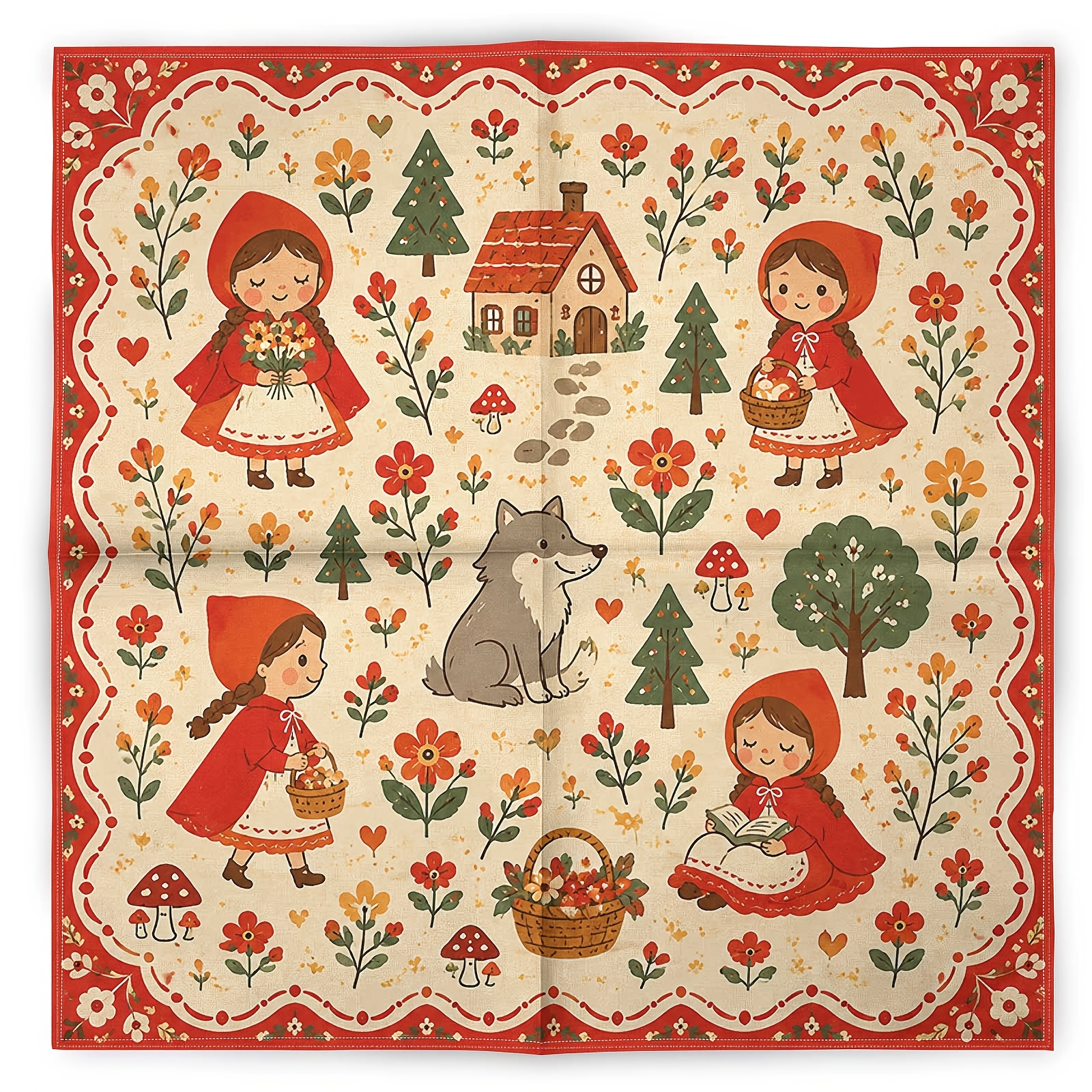 TEMU Fairy Tale Vintage Fashion Scarf Neck Gaiter, Cartoon Pattern Hip-hop Pop Bandana, Artistic Fresh Sporty Handkerchief Square Scarf,