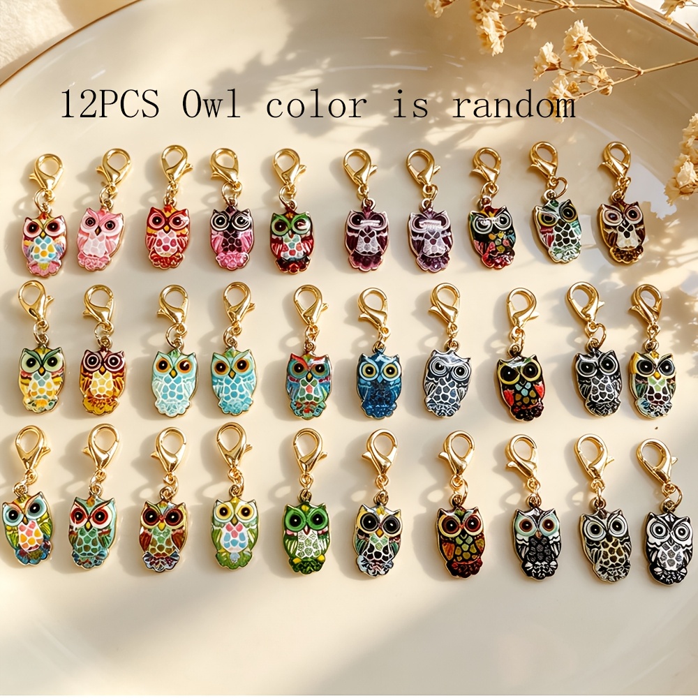 Image of 12pcs Simulated Owl Random Keychain - Cute Alloy Metal Key Rings With Lobster Clasp, Ideal Birthday Gift For Women And Ladys, Multi-functional Bag Charm Decor