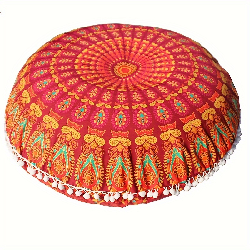 

Floor Pillow Cushion Cover - Soft Hippie Bohemian Mandala Round Pillows Meditation With Tassels Ball Cushion Cover Home Decor - Perfect For Cottagecore, Dorm Room & Funky Apartment Room Decor