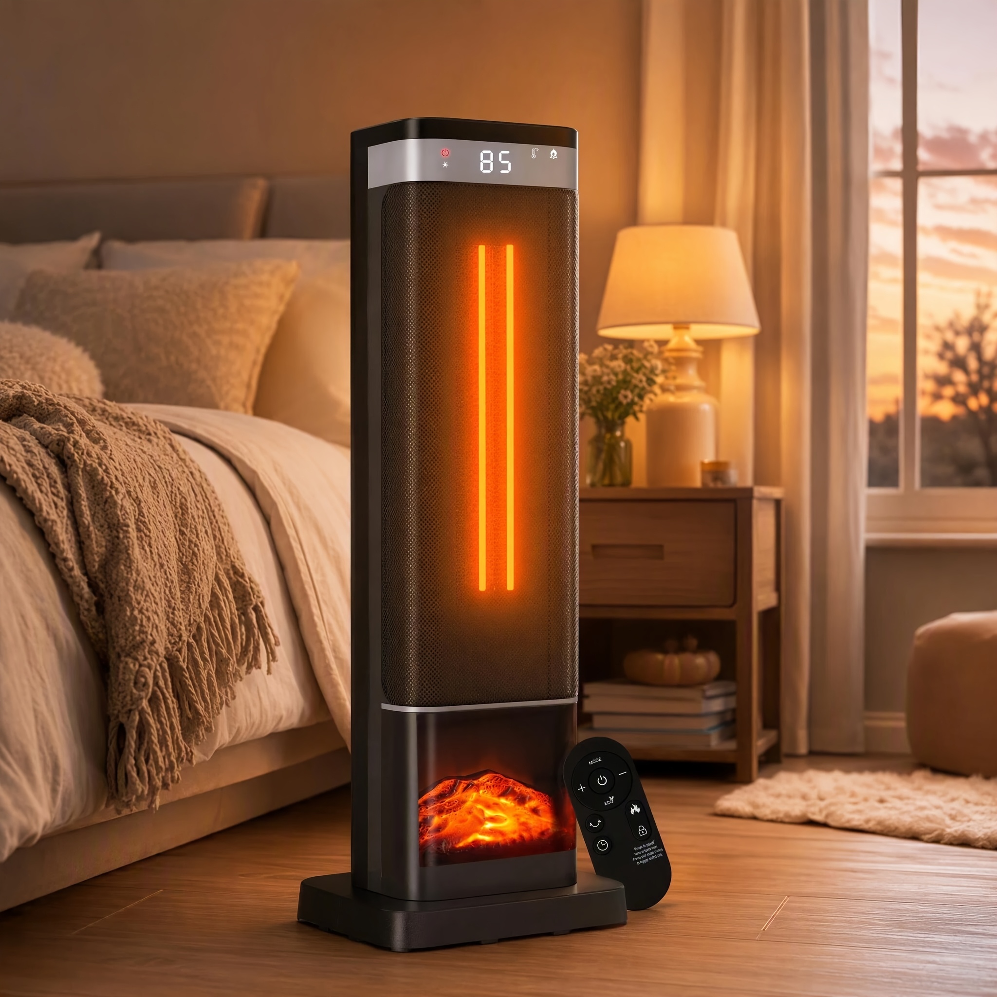 item picture 1500    24 fast heating electric ceramic heater with remote control thermostat 4     and tip over protection 12h timer quiet vertical heater for indoor large room bedroom office