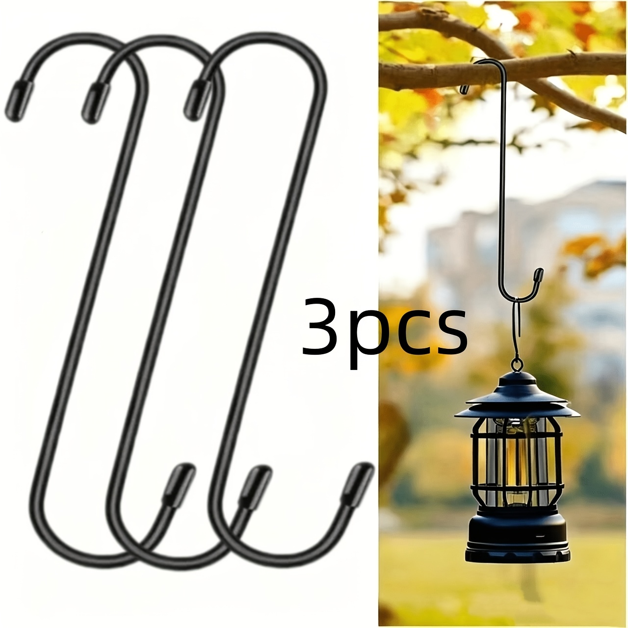 TEMU 3pcs Set 12inch Large Hooks For Hanging Plants, Black Thickened Metal Heavy-duty Hooks, Utility Hooks