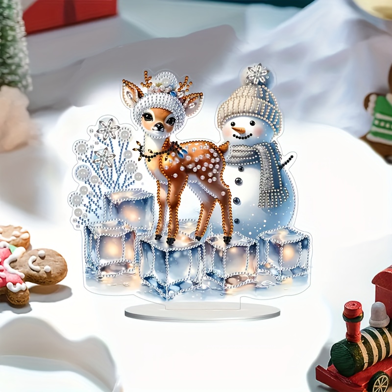 

Festive 5d Diy Diamond Painting Kit - Irregular Shaped Acrylic Christmas Deer And Snowman Mosaic Art Craft For Office Desk Decoration, Holiday Gift Set