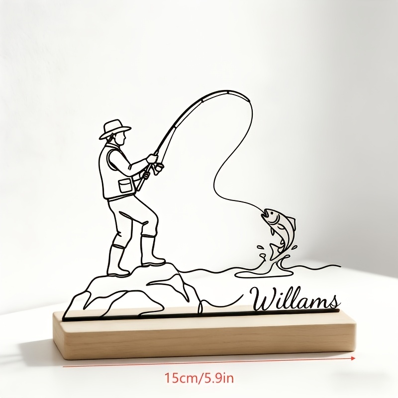 TEMU Personalized Fishing Theme Desk Decoration, Metal Laser-cut Fisherman Fish Artwork, Custom Nameplate Fishing Gift Decoration, Desktop Decoration