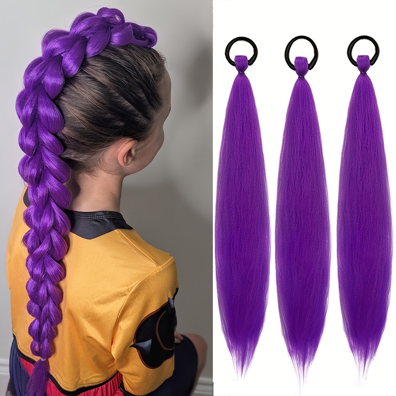 TEMU 3pcs 3pcs Purple Braided Ponytail Hair Extensions Suitable For Hair Types, Straight Synthetic Hair With Braids, Volume & Length For Braids,