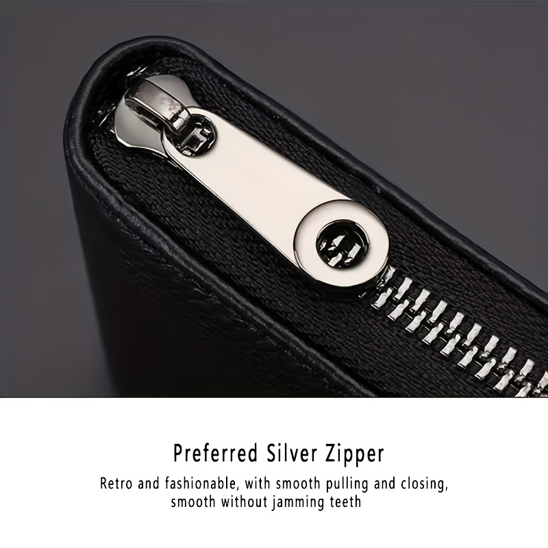 Men'S Stylish Black Wallet with Zippered Coin Compartment - Perfect for Organizing and Protecting Your Essentials, Ideal for Daily Commute, Secure Travel Wallet|Minimalist Wallet|Zippered Closure, Small Wallet
