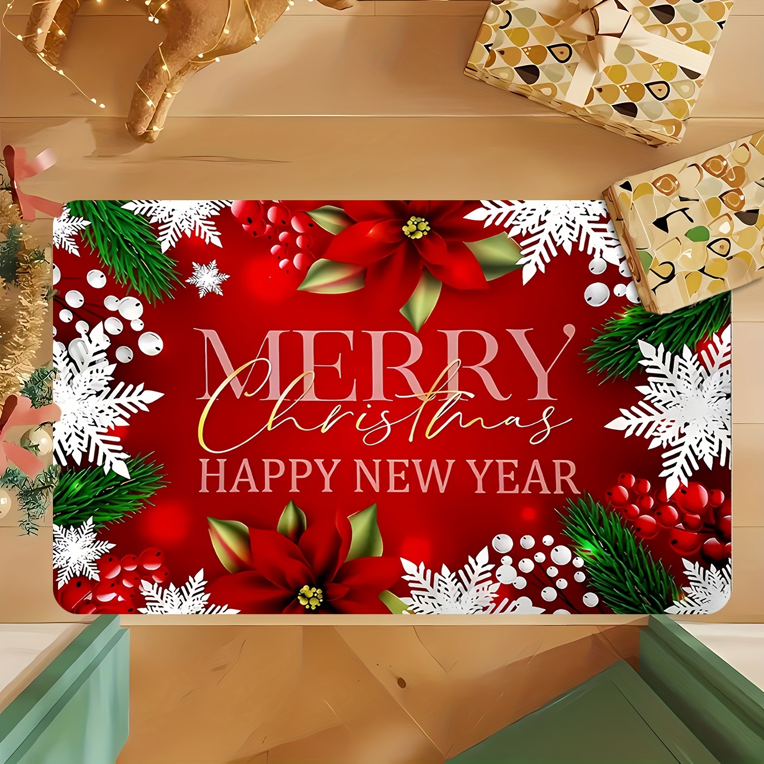 TEMU Tapis de rouge décoratif sur le thème de Noël, idéal pour , les tapis de porte plus grands, les tapis d'intérieur, conçu pour les campeurs, les