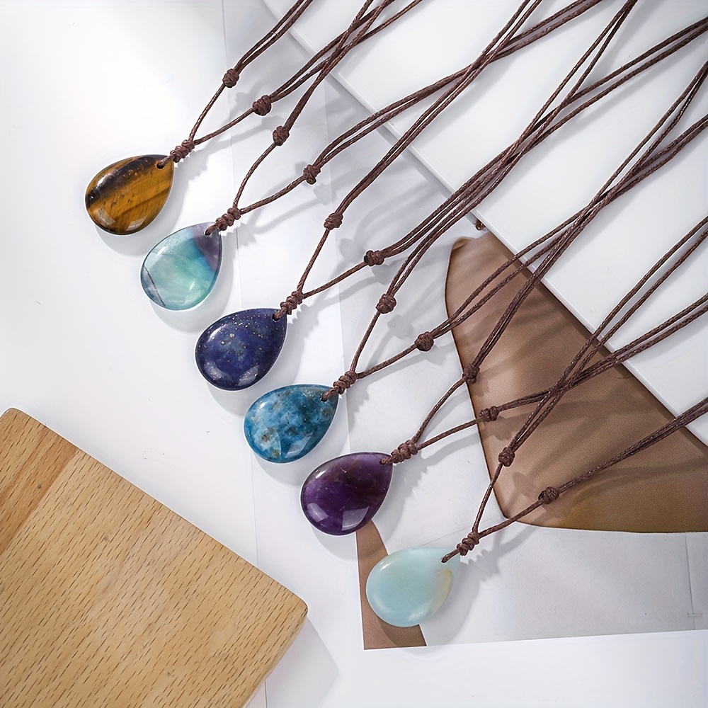 Natural Stone Amethyst & Lapis Lazuli Drop Pendant Necklace