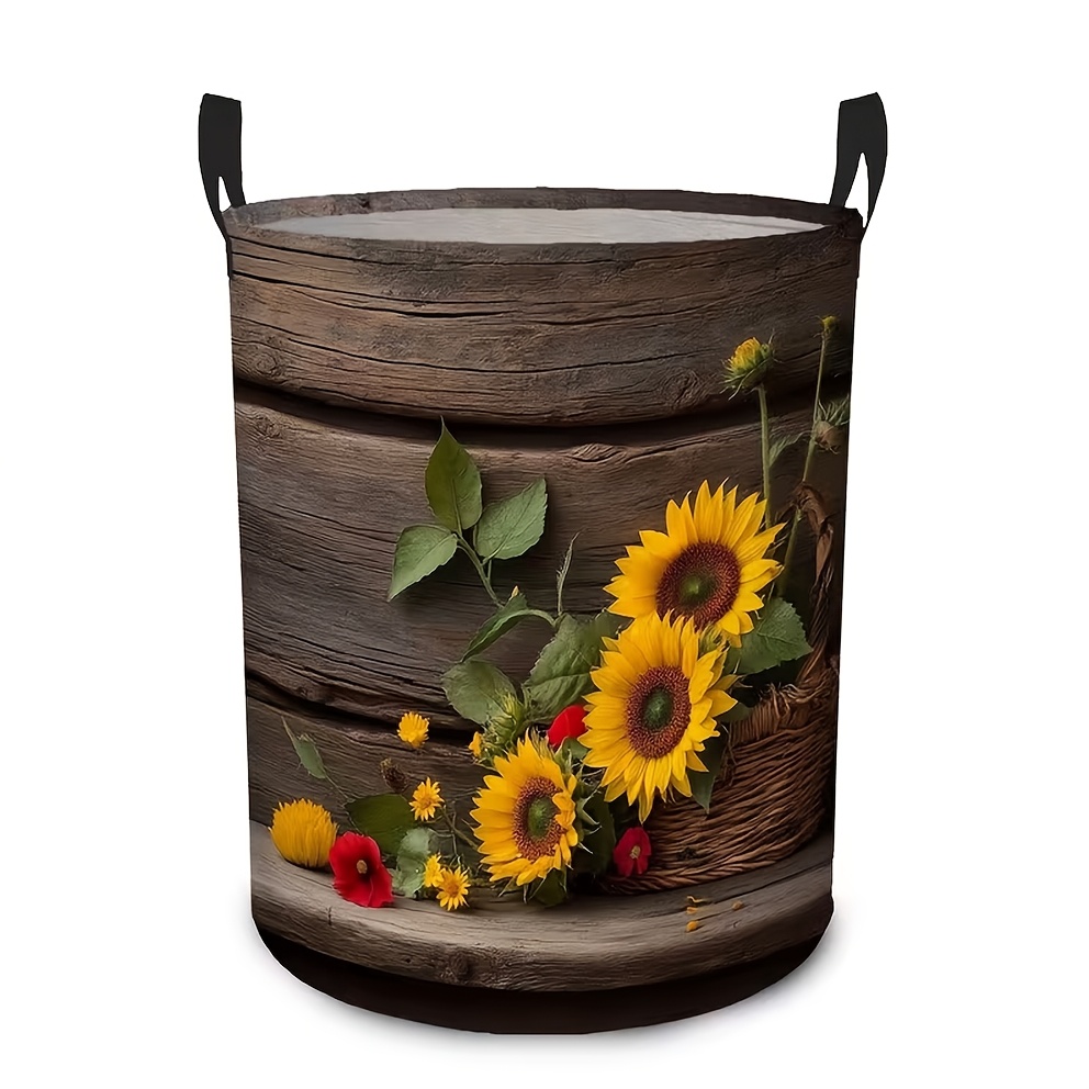TEMU Cesta de Almacenamiento Redonda Plegable Diseñada en un Estilo , con y un Asa, Ideal para Organizar Artículos en el Baño y el Dormitorio. Esta