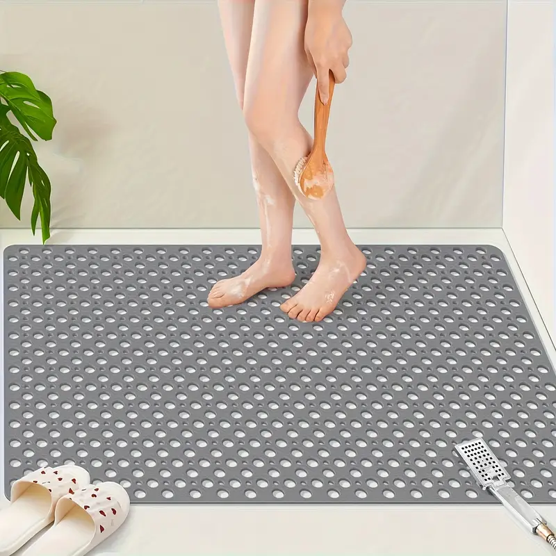 large non slip shower mat round hole design with drainage holes and strong suction cups for grip machine washable bathroom tpe safety pad suitable for showers hotel bathrooms toilets bathtubs Product details 0