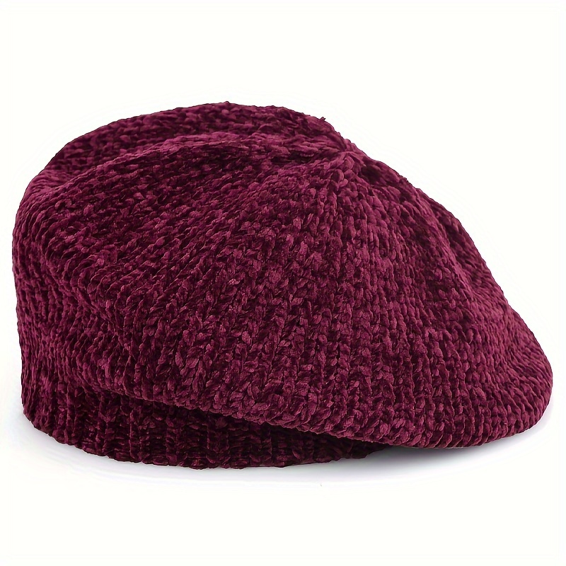 TEMU 1pc Fashionable Autumn/winter Chenille Women's Beret Hat, Solid Color, Multiple Colors , Cold-proof Hat, Suitable For Daily Use