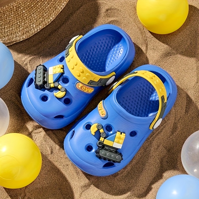 Boys Construction Vehicle Clogs Heavy-Duty EVA Slip-On Shoes with  Excavator Bulldozer Treads Dump Truck Design, Low-*/S