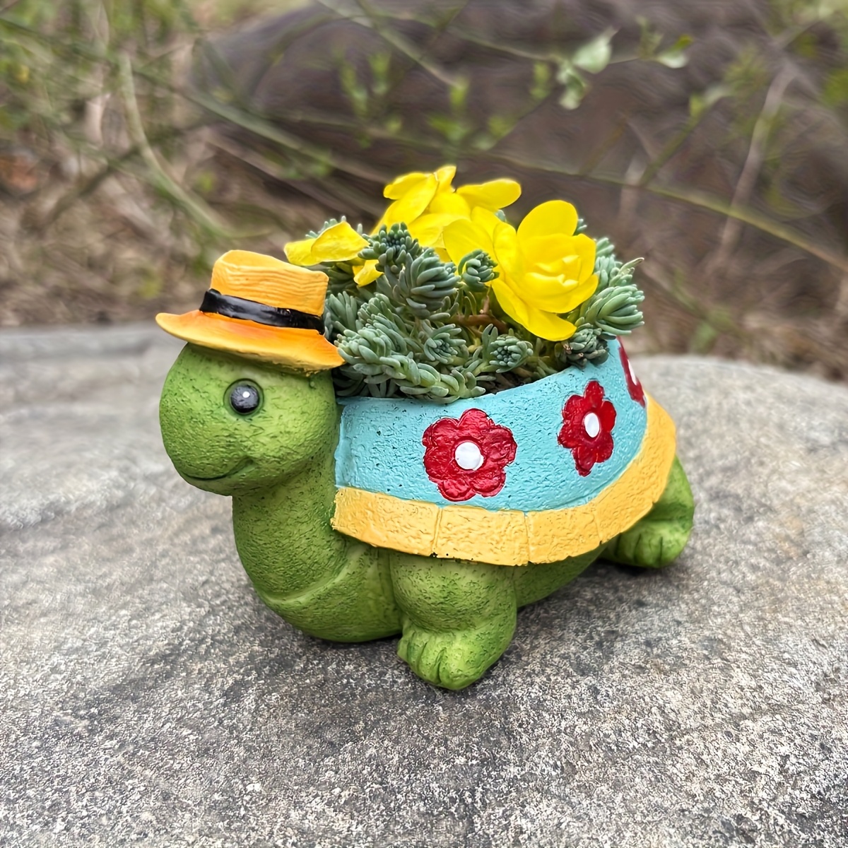 1pc cute turtle resin planter straw hat succulent design - Temu