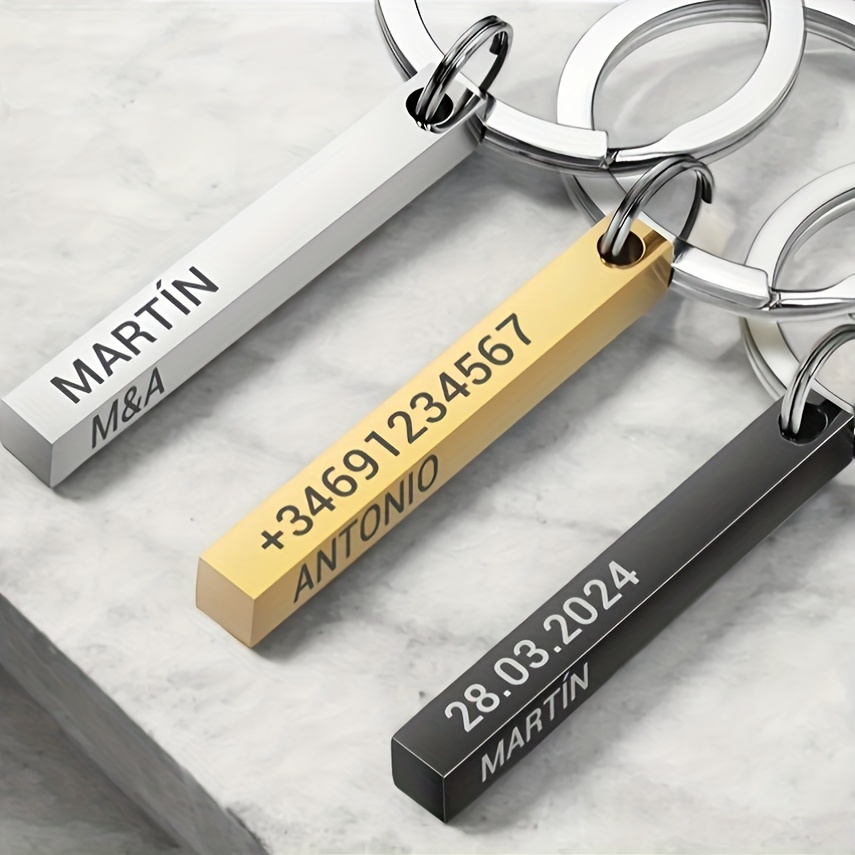 Customizable Stainless Steel Keychain with 4 Sided Engraving