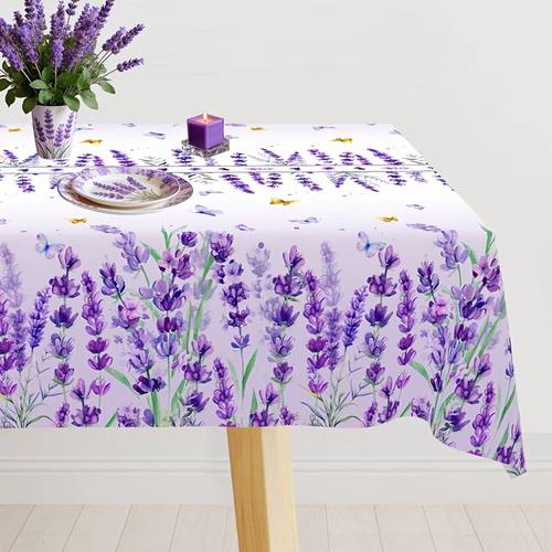 1pc lavender plastic tablecloth fantasy purple floral pattern rectangle disposable table cover elegant spring summer table setting birthday decorations for home kitchen dining table decor wedding bridal shower party supplies