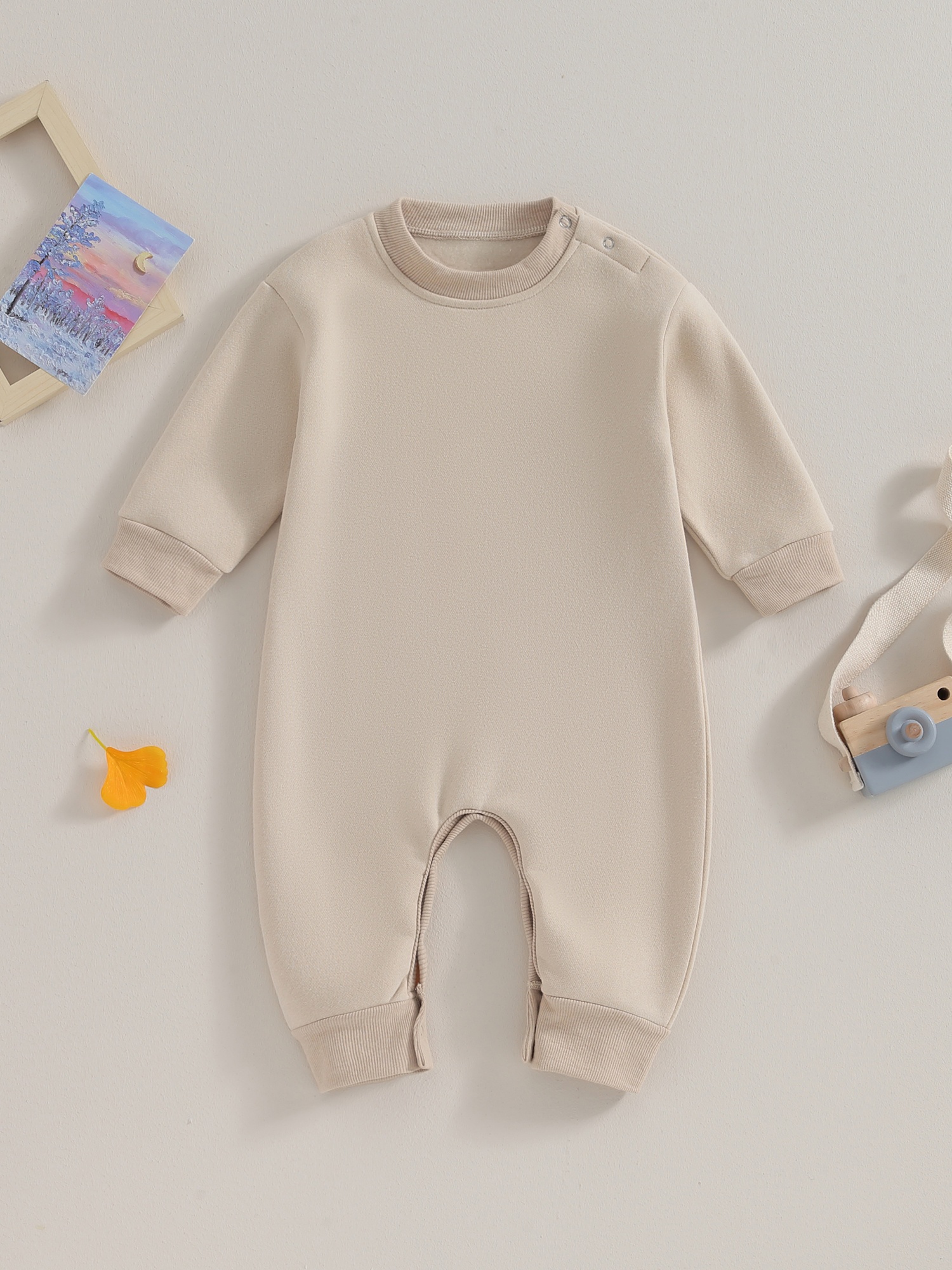 Toddler Baby Sweatshirt Romper Solid Color Fleece Long Sleeve