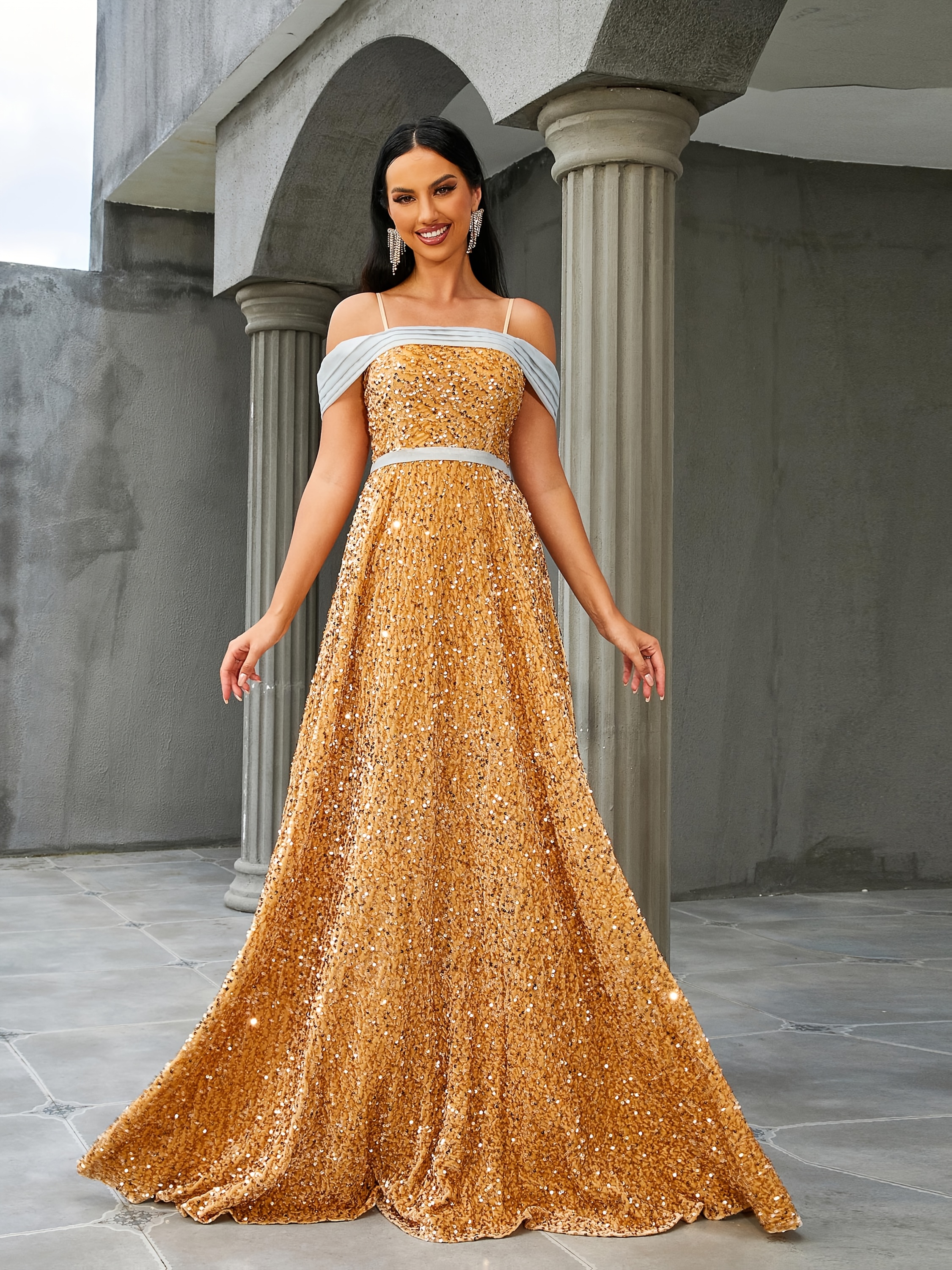 sachin and babi light blue dress Cowl Backless Sequin Gown Green / Small main image 1