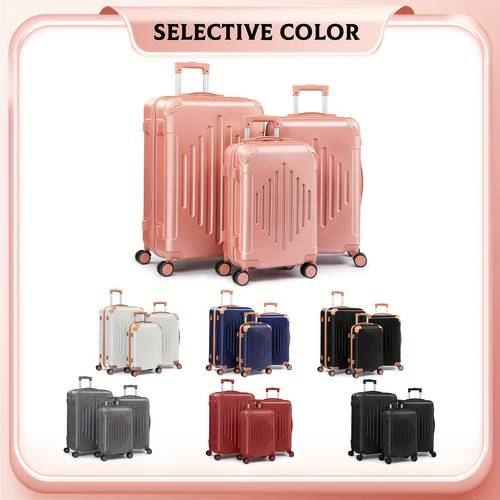 lot de 3 valises avec protections dangle, disponibles en tailles 20, 24 et 28 pouces, fabriquées en matériau rigide et robuste, équipées de roulettes pivotantes à , offrant un grand espace de rangement , et conçues pour les légers.