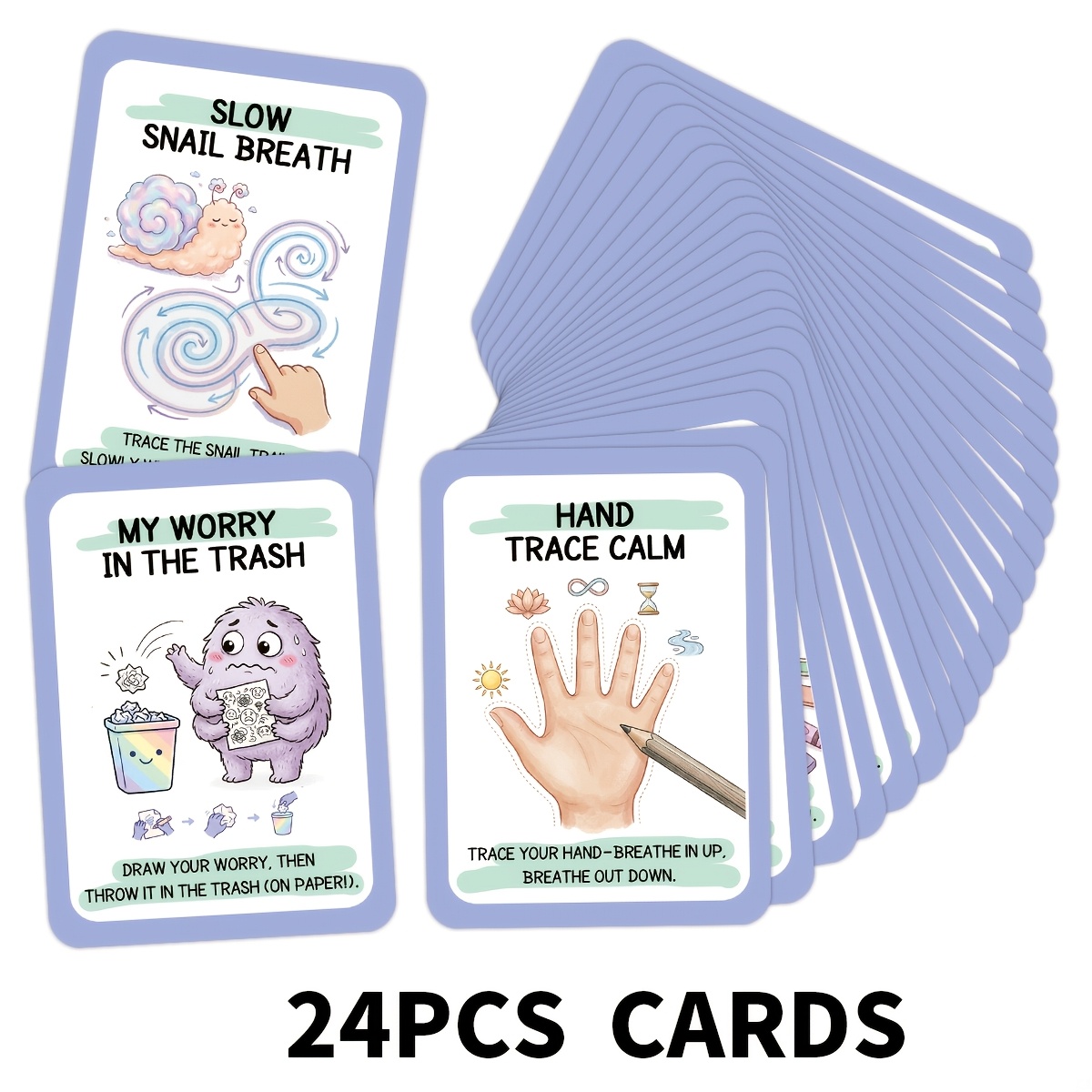 TEMU Lot de 24 cartes de pour se calmer, cartes postales de régulation émotionnelle 2,5×3,5 pouces avec dos inscriptible, cartes de compétences d'