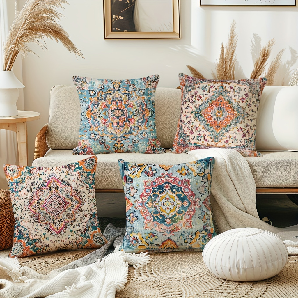 

4pcs Persian Vintage Throw Pillow Covers, Throw Pillow Cover Cozy Square Throw Pillow Cover For Bed Sofa Sofa Living Room Cushion Cover Decoration, 17.7 * 17.7 Inches, Without Pillow Inserts