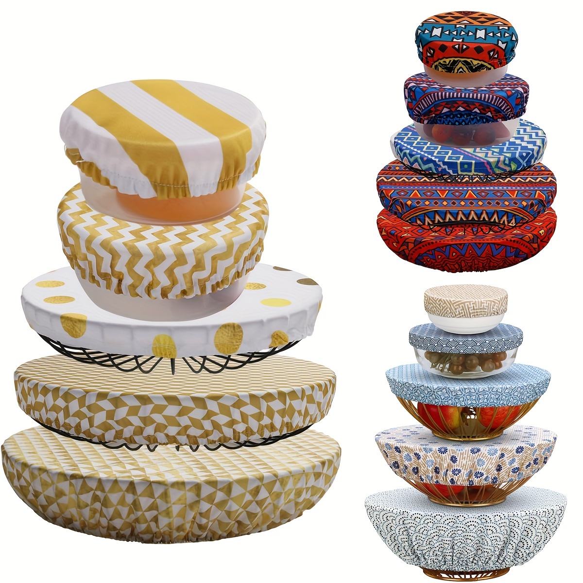 

5pcs Set Of Stretchable Bowl Covers - Reusable, Fabric Dish Lids For Fruits, Food, Proofing - Kitchen Storage Solution