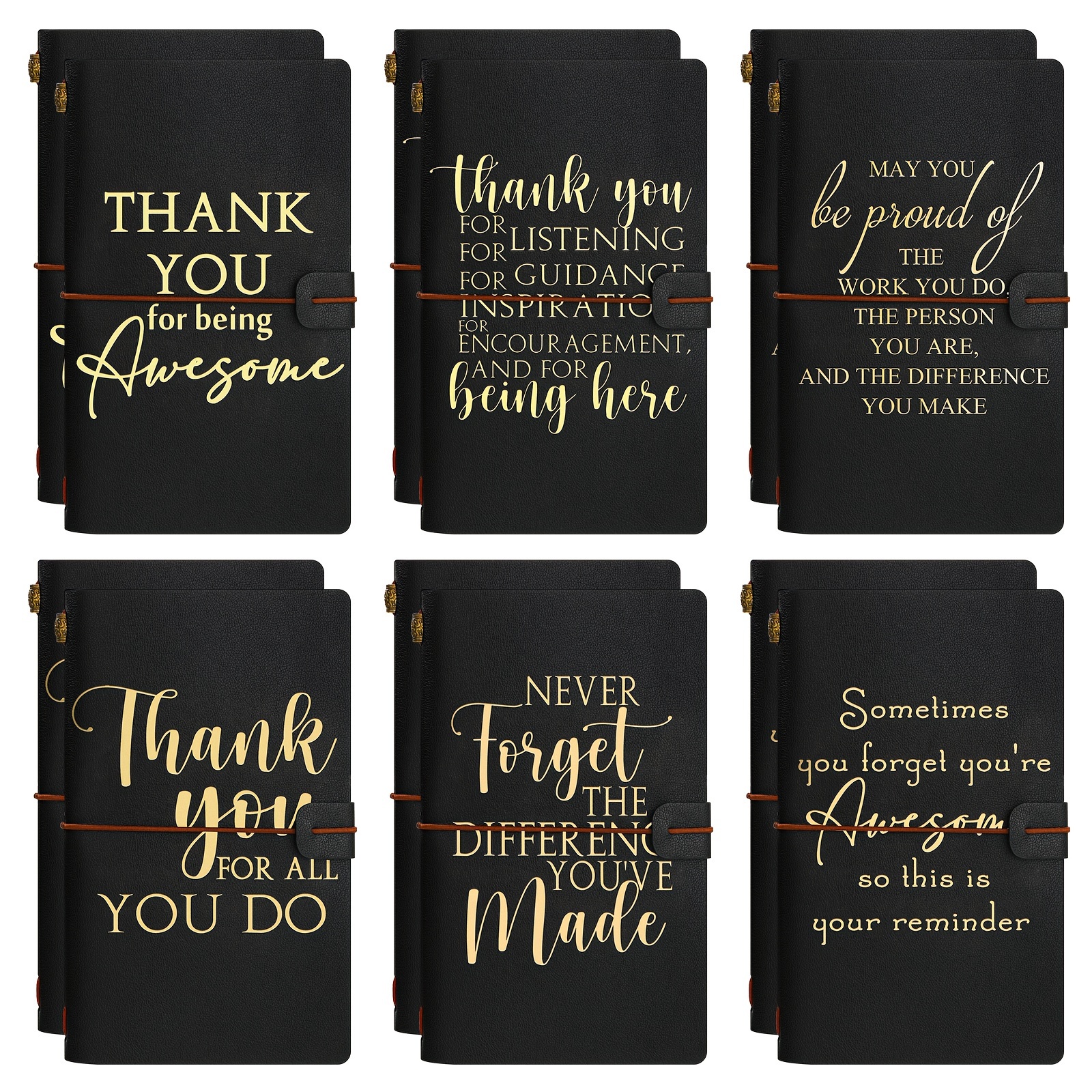 

12 Pack Thank You Gifts Leather Journals Bulk Inspirational Notebooks Pocket Notepads Appreciation Gifts For Women Men Coworker Employee Teacher Nurse Volunteer Students Doctors (black)