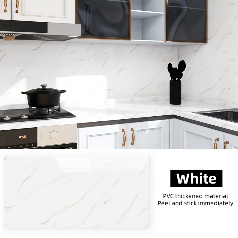 20-Pack Self-Adhesive Marble Wall Panels Set -Oversized White &Grey/Black Marble Sheets, Peel & Stick Removable Vinyl Planks, Bathroom, Kitchen, Living Room-Glossy Finish, Easy Install/Remove, Reusablelmitation Stone