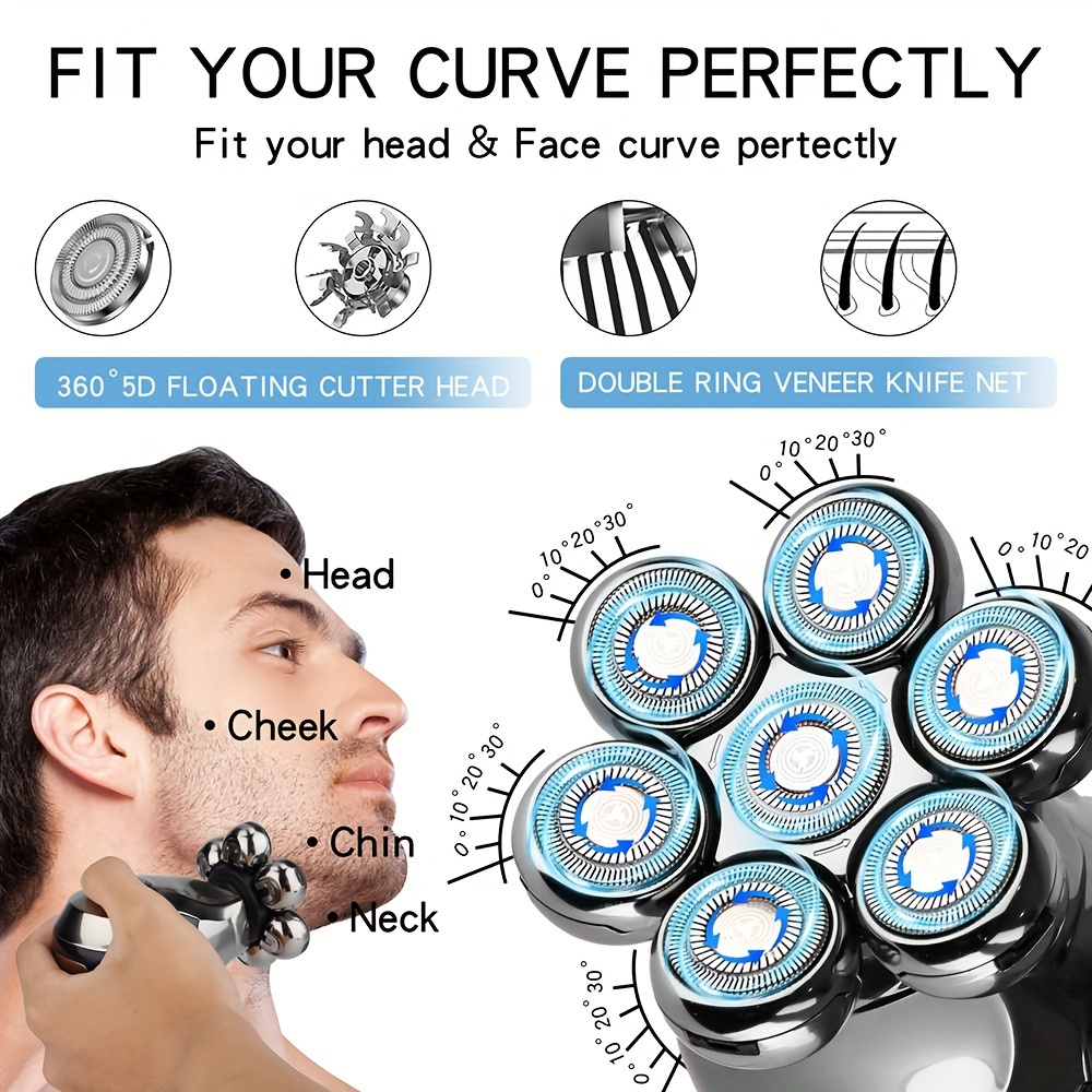 7D Head Shavers Designed for Bald Men, Featuring an Anti-Pinch Electric Razor, a 5-In-1 Grooming Kit That Includes a Nose Hair Trimmer And Beard Trimmer, Rechargeable Electric Shavers, Perfect for Holiday Or Father'S Day Gifts.