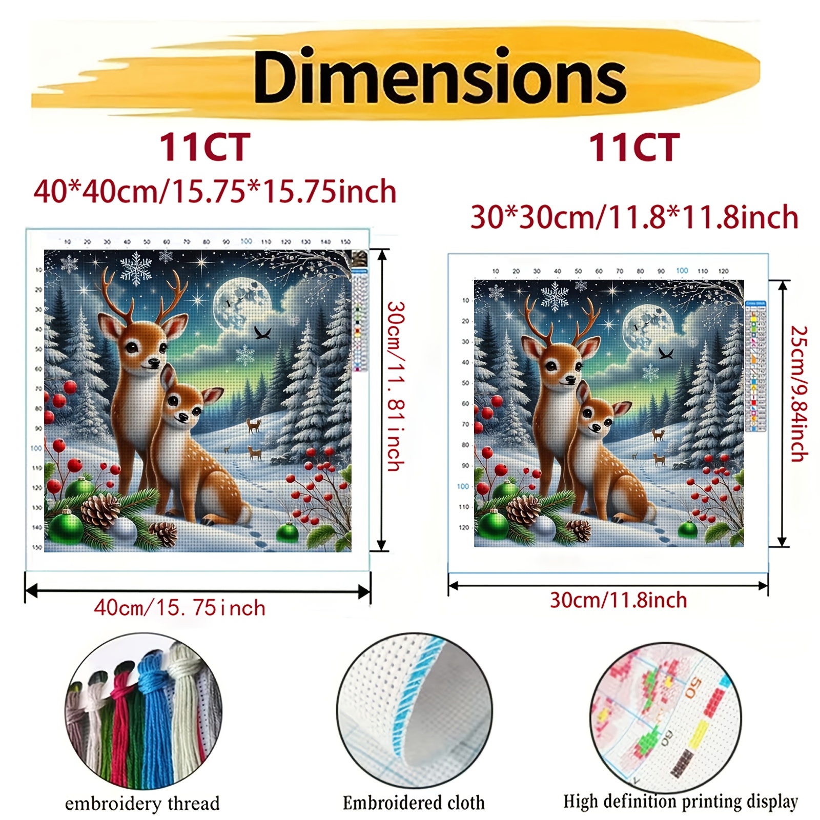 "Christmas Winter Night with Two Deer" Cross Stitch Kit, Perfect for Beginners