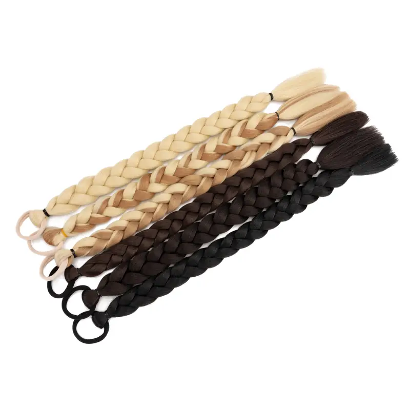 long braid ponytail extension with hair tie straight soft synthetic hair pieces hair extensions braid pony tail fluffy synthetic hairpieces for women daily wear 24 inch details 5