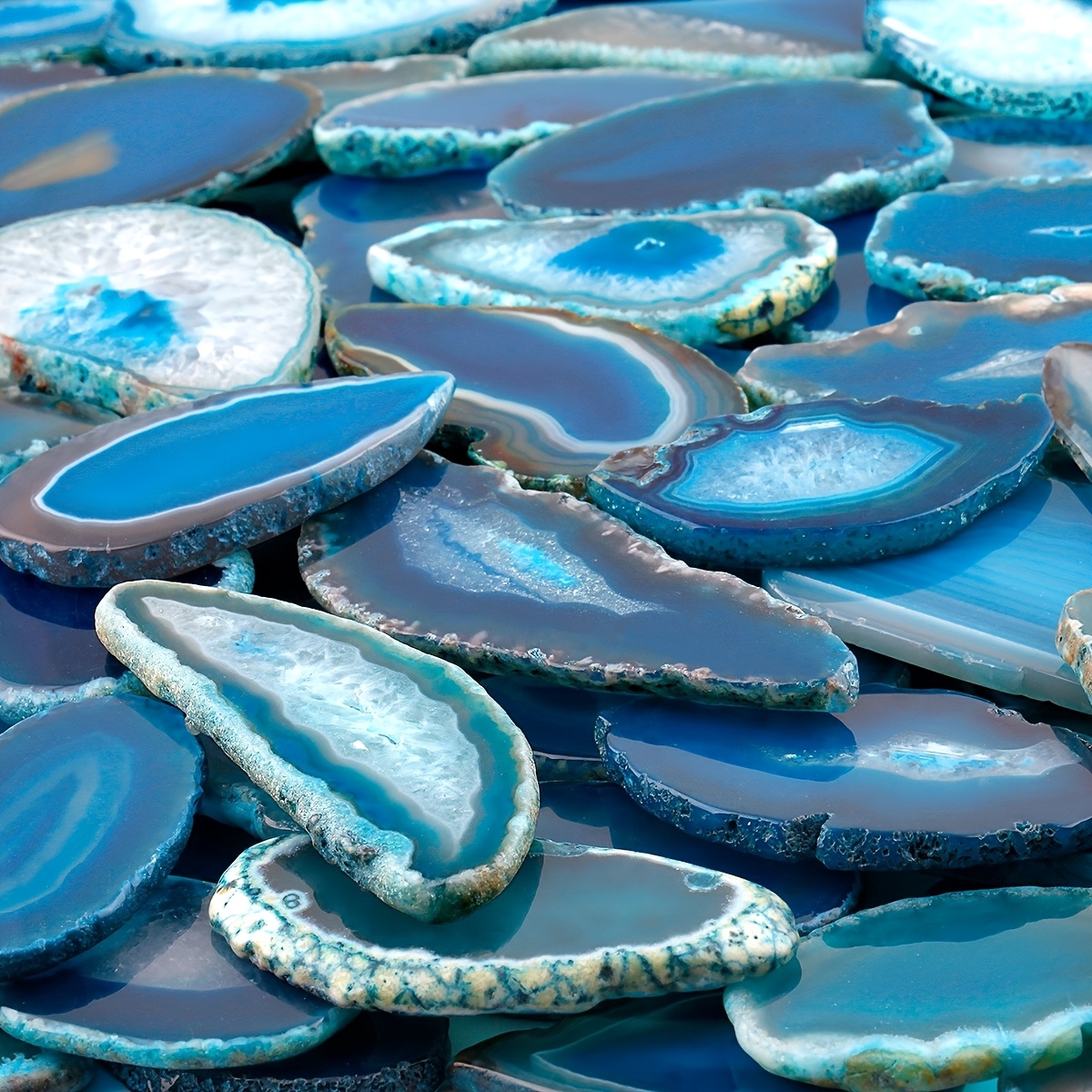 12pcs Natural Blue Banded Agate Geode Slices for DIY Craft & Coaster Making