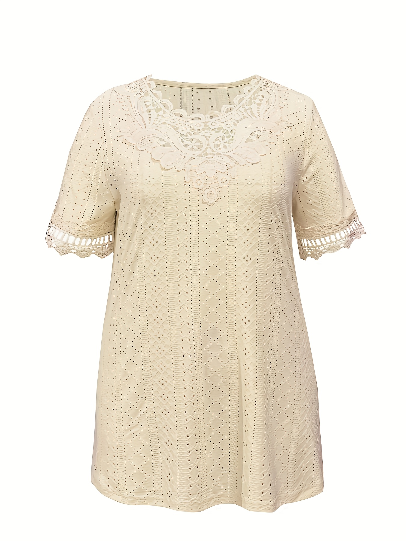 womens plus size elegant lace trim short sleeve blouse - Temu Poland, image size:800x1067