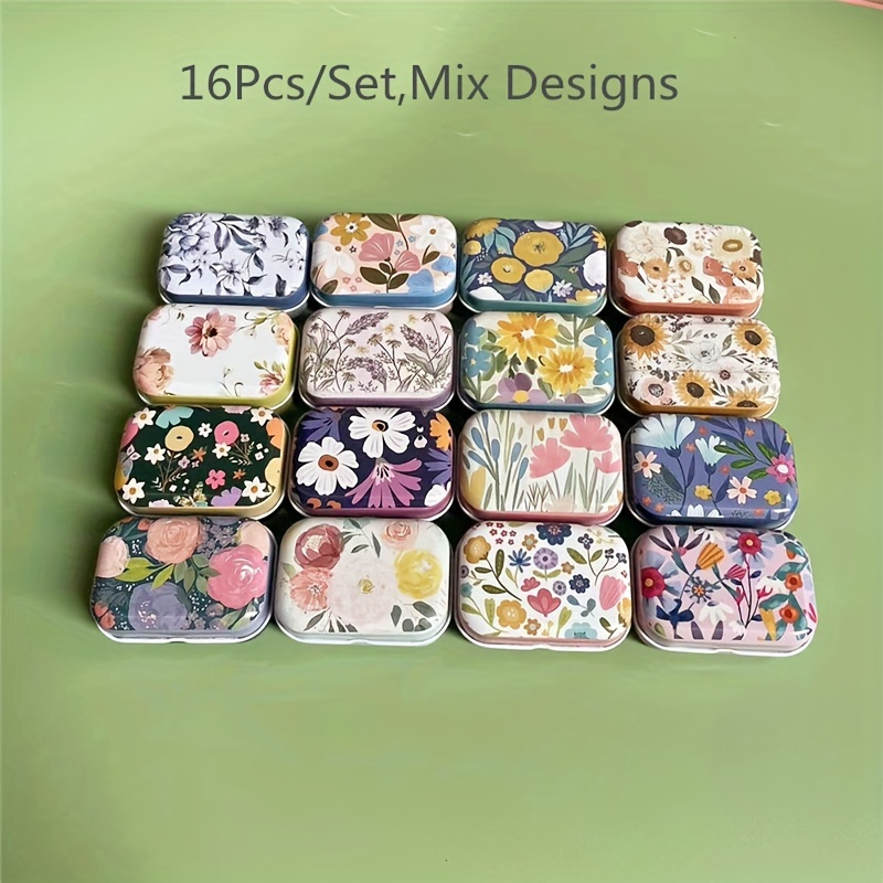 Image of 16/32pcs Mini Floral Metal Storage Boxes With Lids - Portable Jewelry & Bead Organizer, French Country Style, Storage Bins For Home Organization