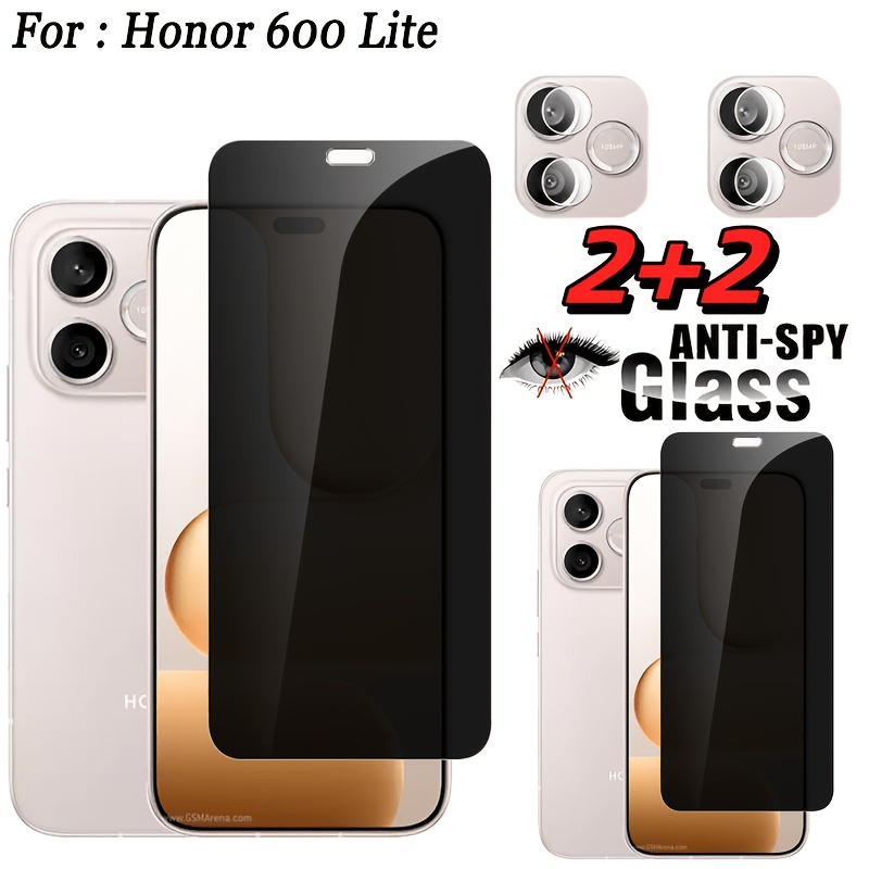 TEMU 2+2 Adapté pour Honor 600 Lite Protection d'écran en verre trempé confidentialité 2 pièces + Film d'objectif de caméra 2 pièces Protection