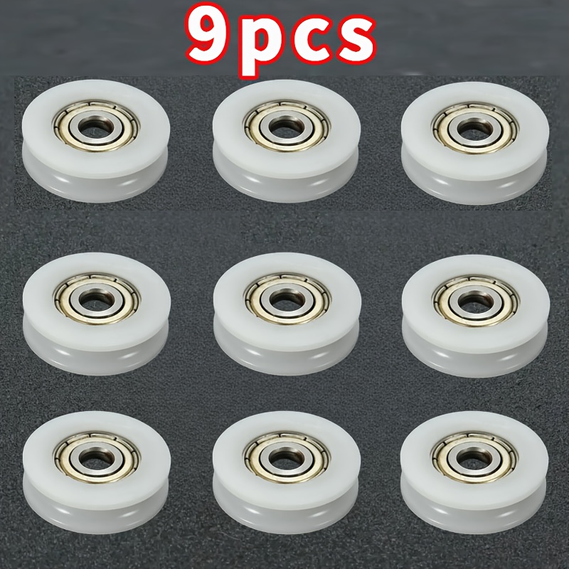 Image of 9pcs White Nylon & Aluminum Round Pulleys With U-shaped - Durable Plastic & Metal Ball Bearing Design For Smooth Operation In Doors, Windows, Showers, Drawers, 3d Printers, Pulley System