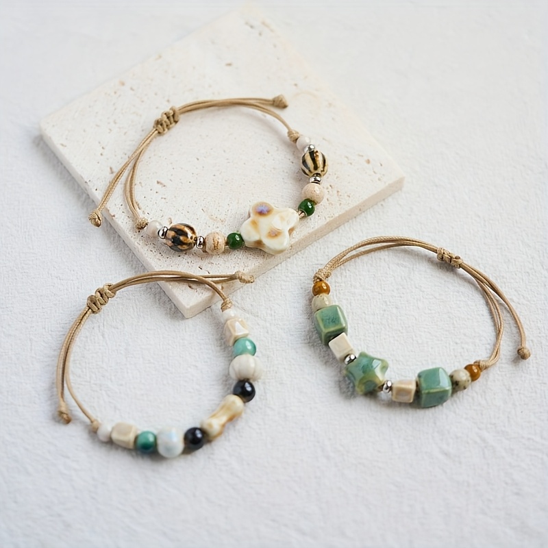 Boho Vintage Style Ceramic Beaded Bracelet Ethnic Wristband