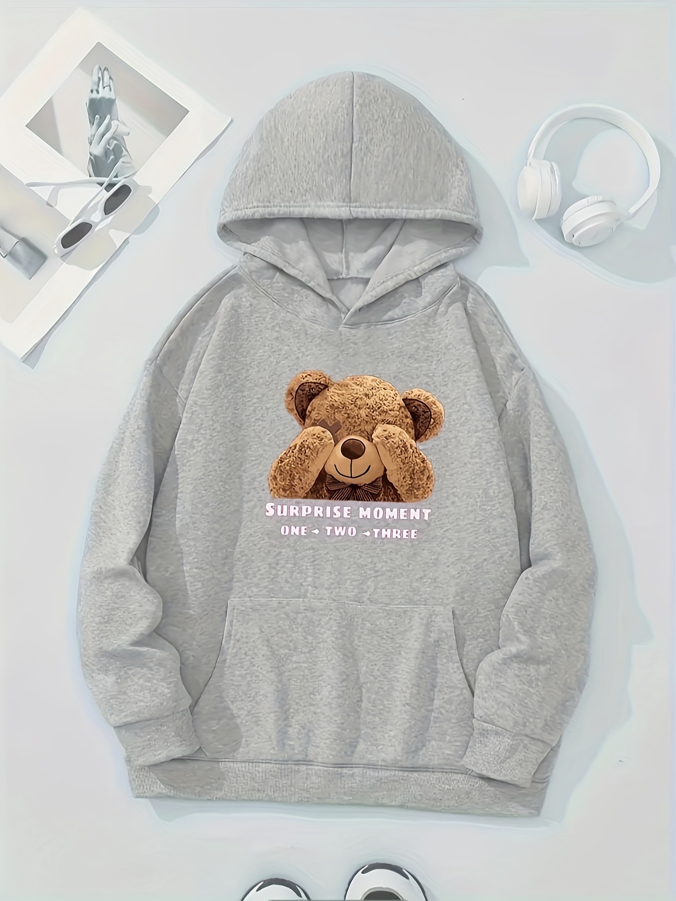 Teddy Bear Print Pattern Women Crewneck Sweatshirt