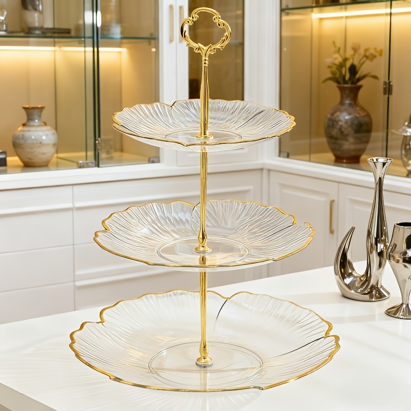 elegant two three tier cake stand with golden handles wavy golden   dessert tower design durable trays ideal for wedding tea party birthday party and holiday dessert displays   for christmas thanksgiving and holiday