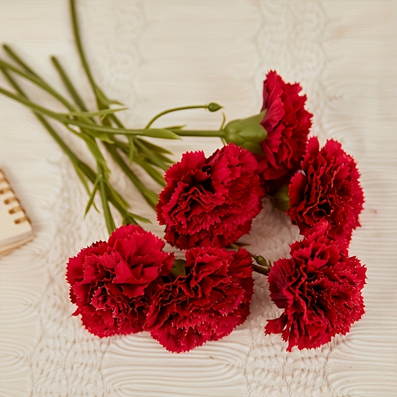 Set Of 6 Artificial Red Carnations Made Of, Perfect For Wedding Bouquets, Bridal Decorations, And Floral Centerpieces For Home Tables