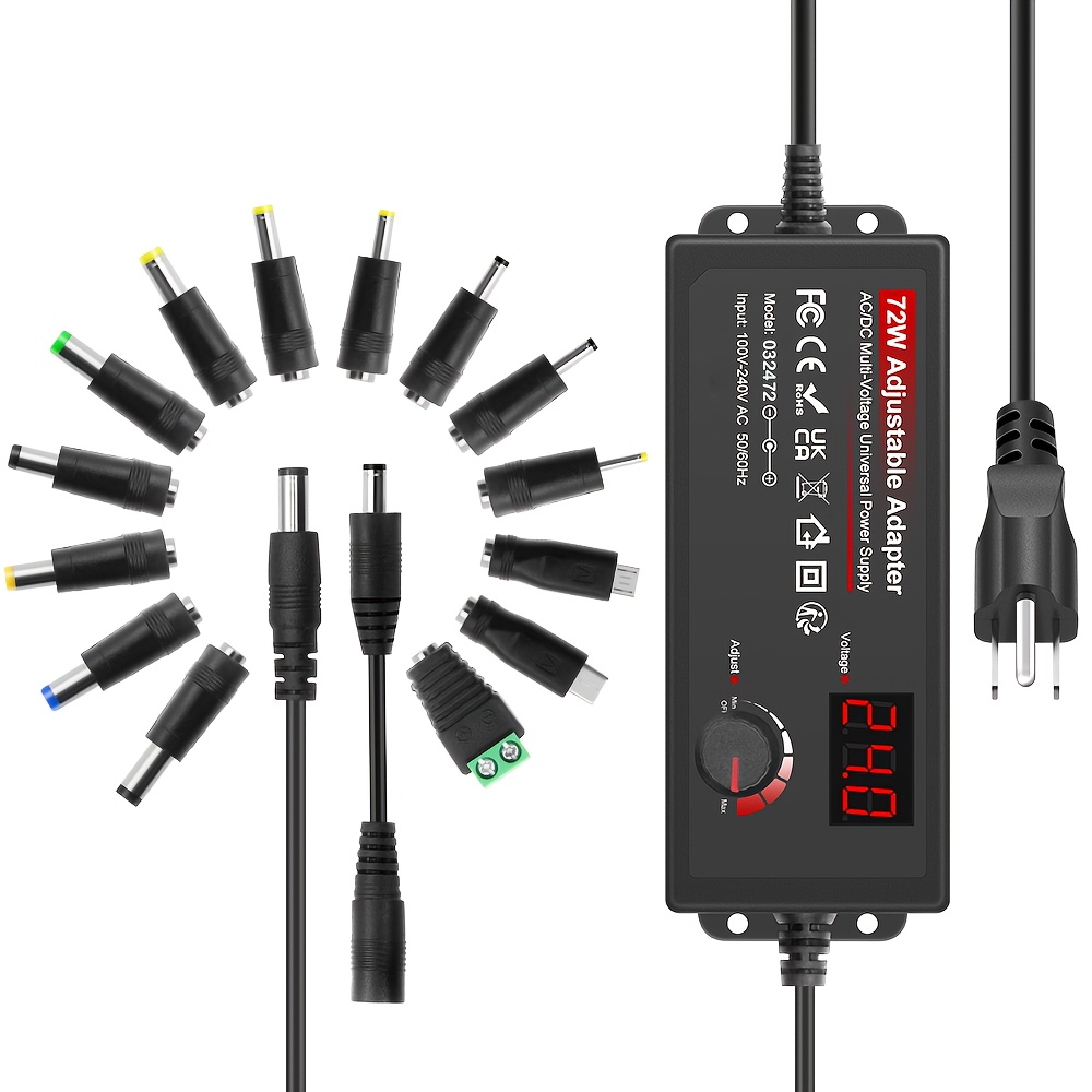 TEMU 72w Power Adapter Ac Adapter 4v-24v 3a 72w Adjustable Power Supply 4v 5v 6v 9v 12v 24v 100-240v Ac/ Converter Various Switching With Polarity