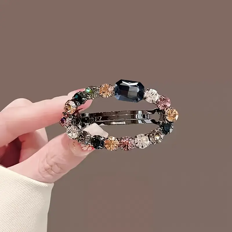 1pc elegant oval   hair clip for women sparkling synthetic gemstone adjustable spring claw clip for ponytails braids updos valentines   accessory cute hair clips braid enhancement sophisticated style   embellishments colorful diamond ponytail clip 5