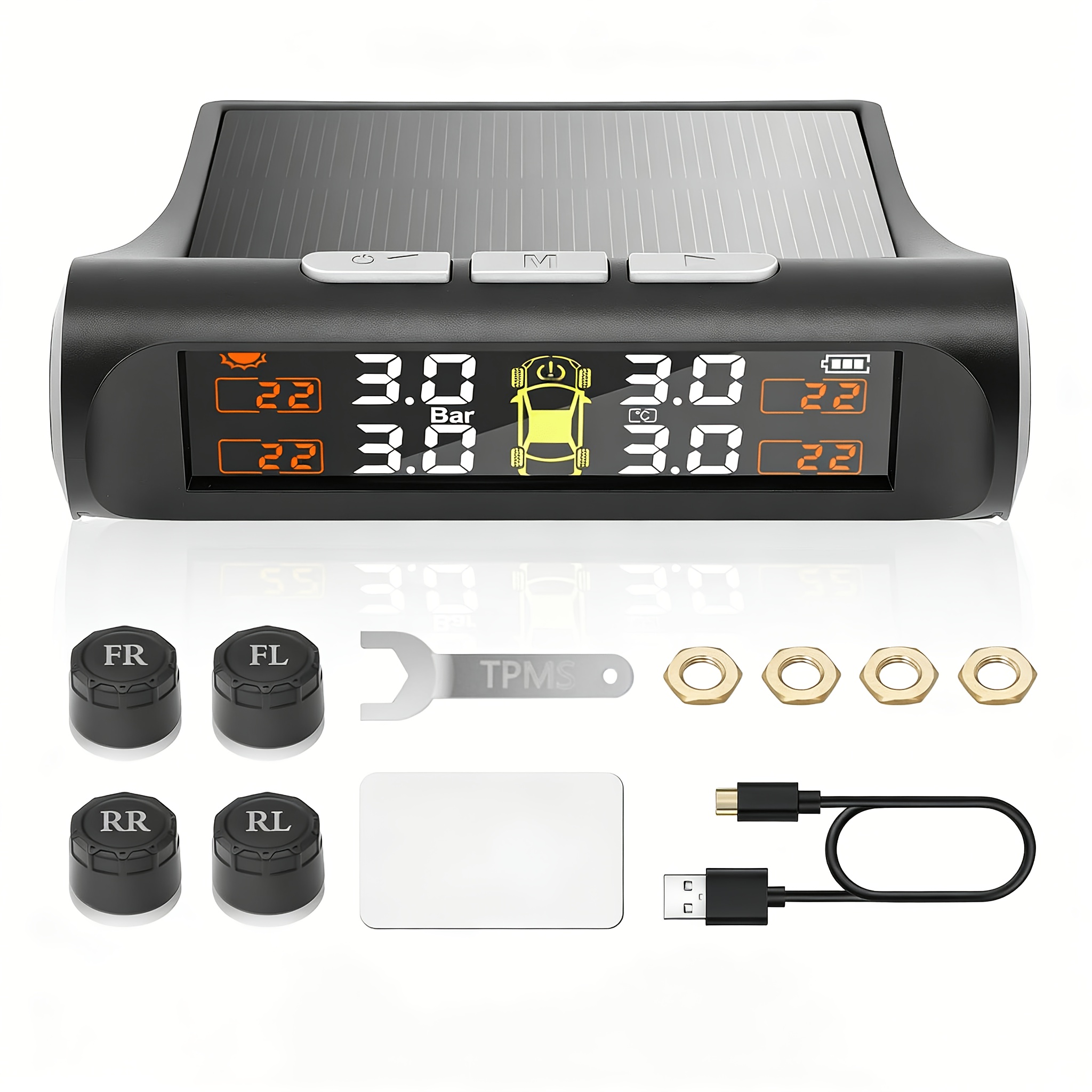 E-shop Reifendruckkontrollsystem mit 4 externen Sensoren, -Überwachung von Reifendruck und Temperatur, ein Kit mit 6 , ein Alarmsystem für Reifendruck,