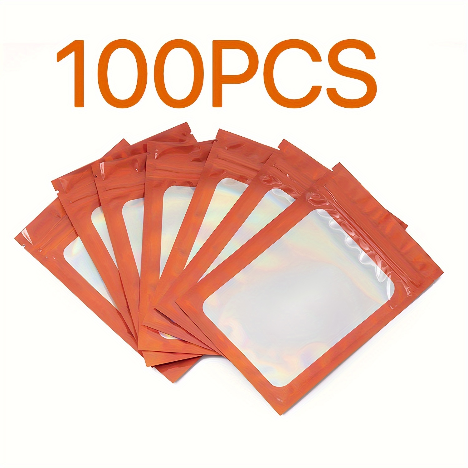 

100pcs, Laser Color Frame Orange, Yin Yang Window Ziplock Bag, Holographic Illusion Rainbow Light Bag, Snack Candy Packaging Bag, Data Cable Mobile Phone Case Sub-packaging Bag