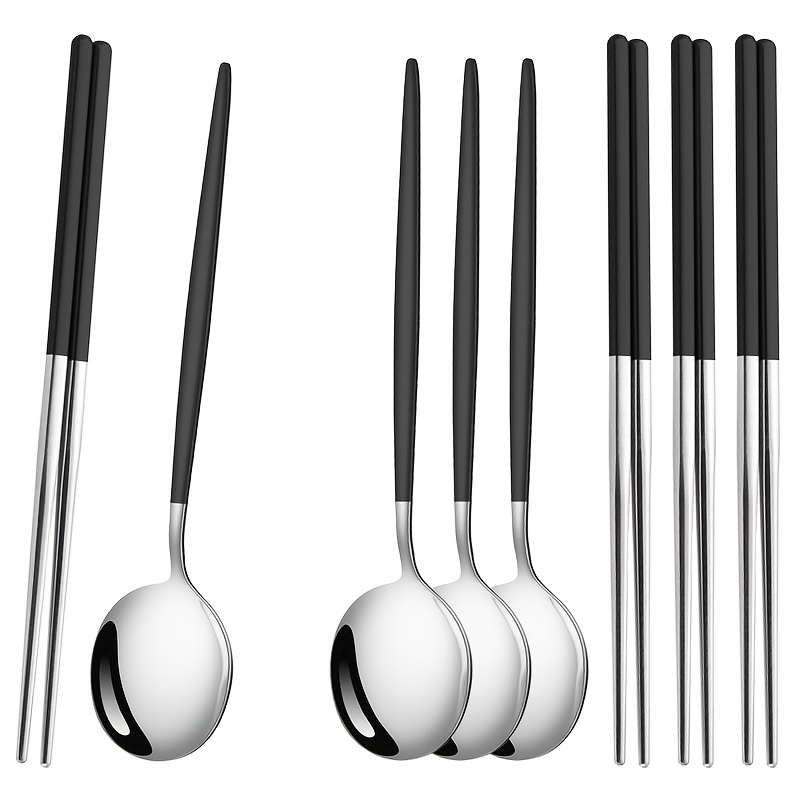 TEMU 8pcs Elegant Stainless Steel Cutlery Set, Mirror Polished - Includes Spoons And Chopsticks, Home Dining Picnic Supplies, Kitchen Utensils,