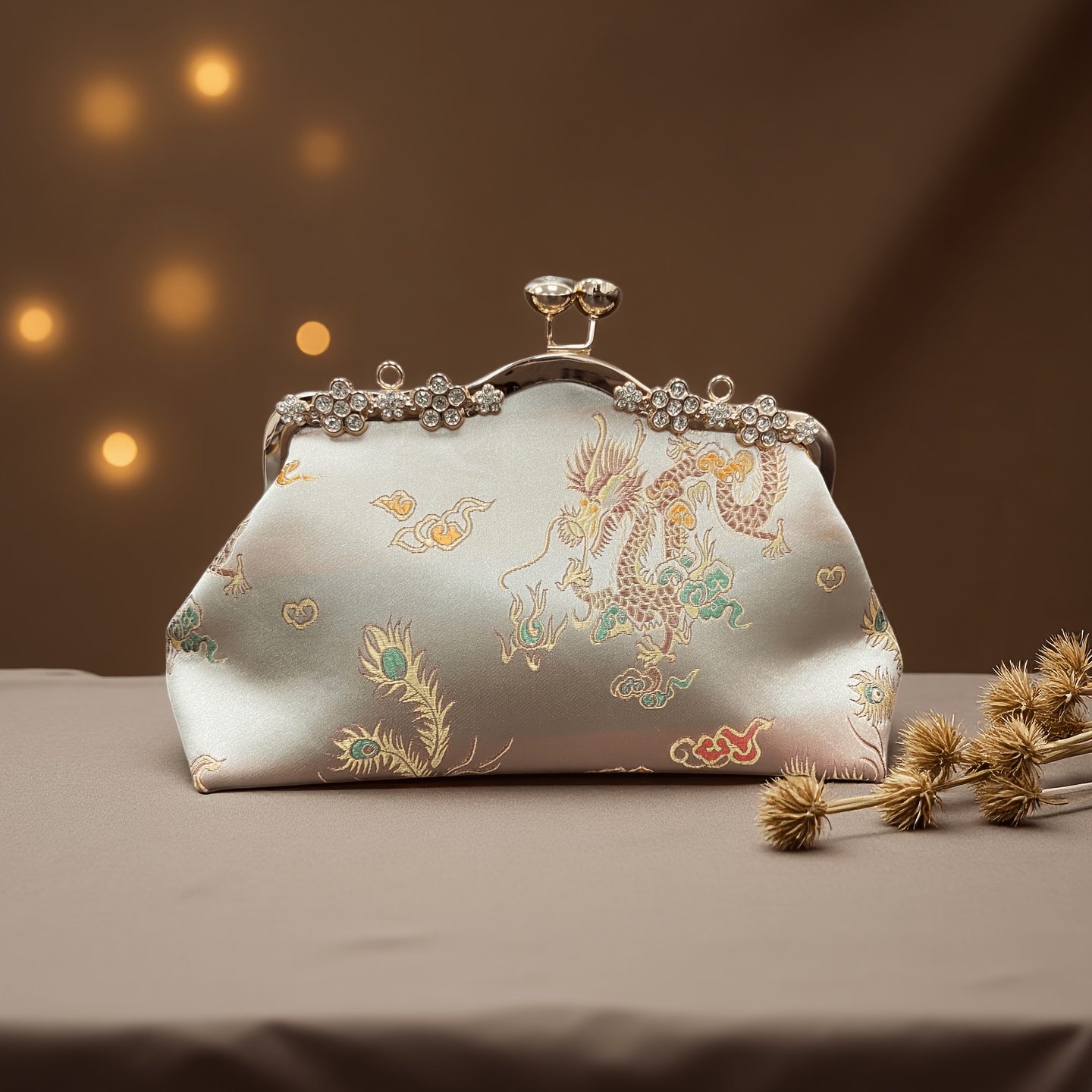TEMU New -encrusted Beaded Evening Clutch Bag For Women, Rhinestone Beaded Vintage Dinner Handbag, Cheongsam Clutch Bag
