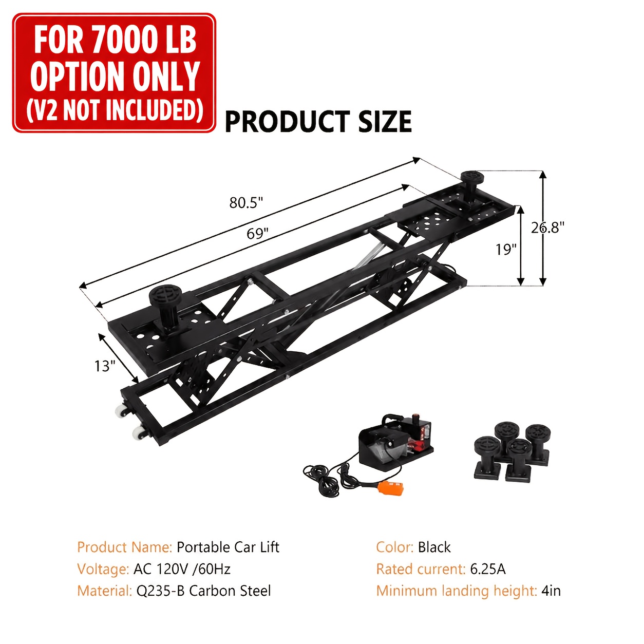 TEMU Portable Car Lift, 5000 Lbs/7000 Lbs/8000 Lbs Capacity, 26"/28" Lift Height, Car Lift For Home Garage, Auto And Workshop