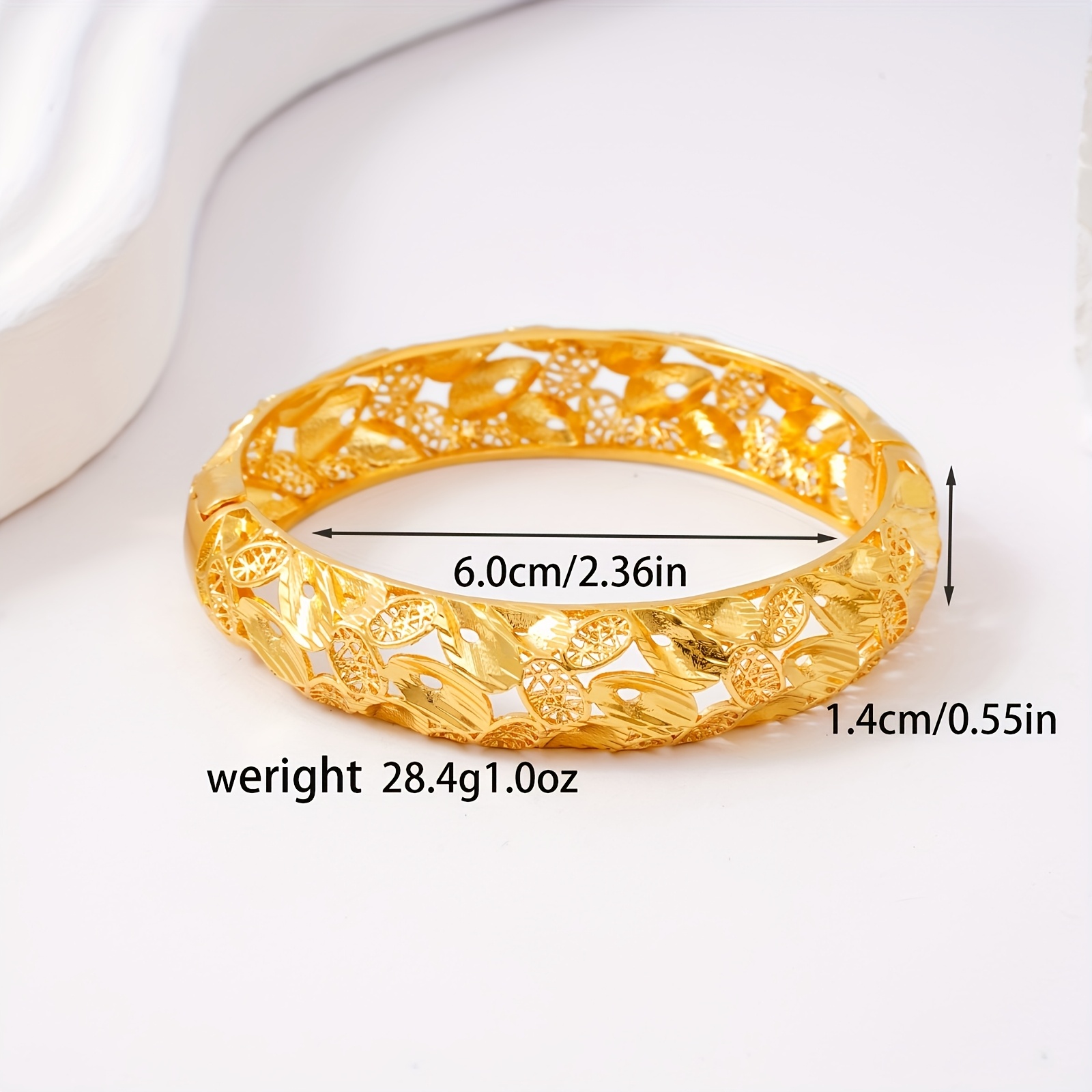 4pcs Golden Open Bangle Set, Elegant Hollow Design