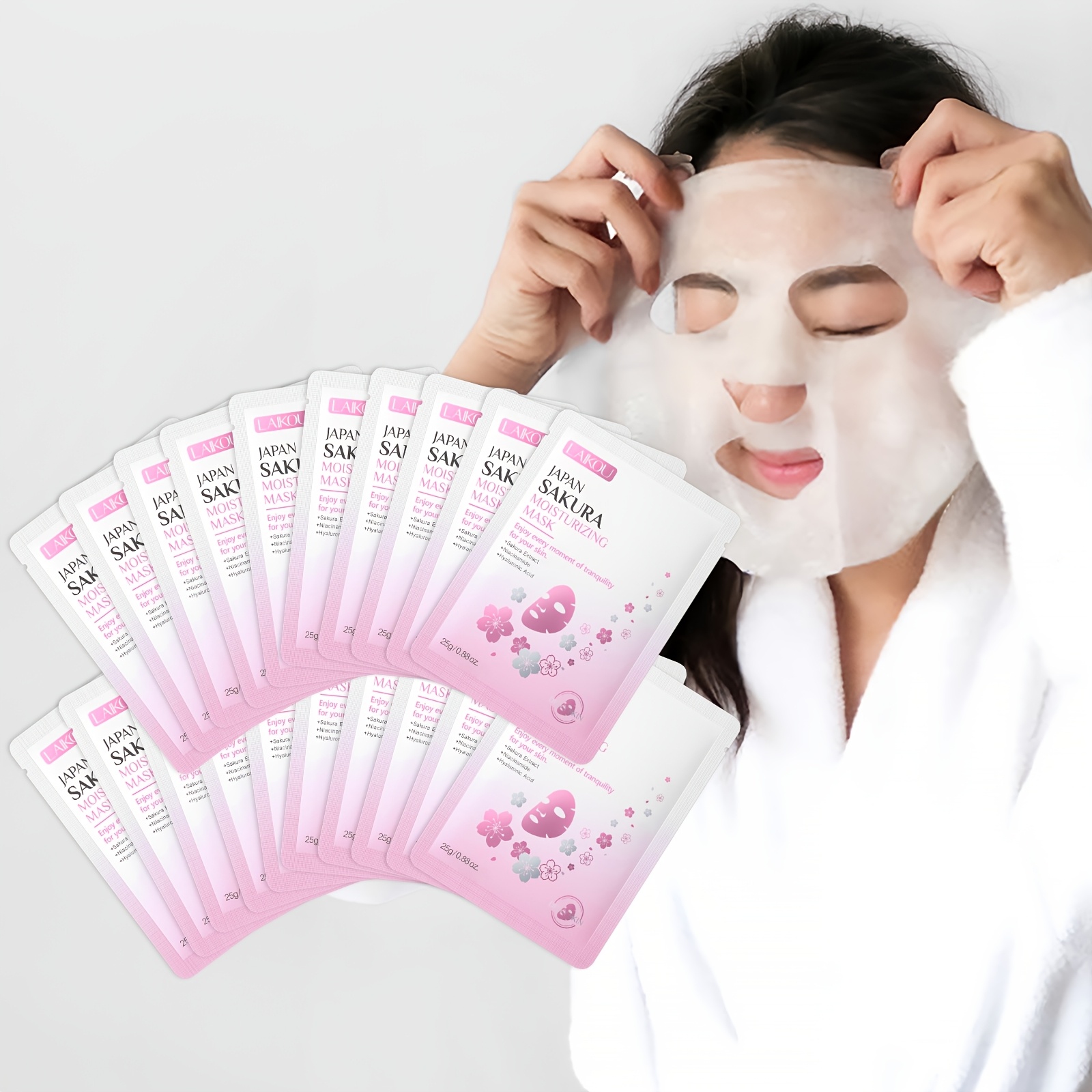 20pcs Sakura Moisturizing Sheet Mask 0.88oz Gently Dry Skin For Women Holiday Gift For Valentines Day Mothers Day Christmas Day Birthday