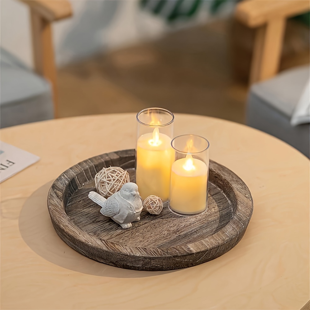 

1pc Round Wooden Candle Tray Small Farmhouse Table Centerpiece Wood Halloween Home Decor