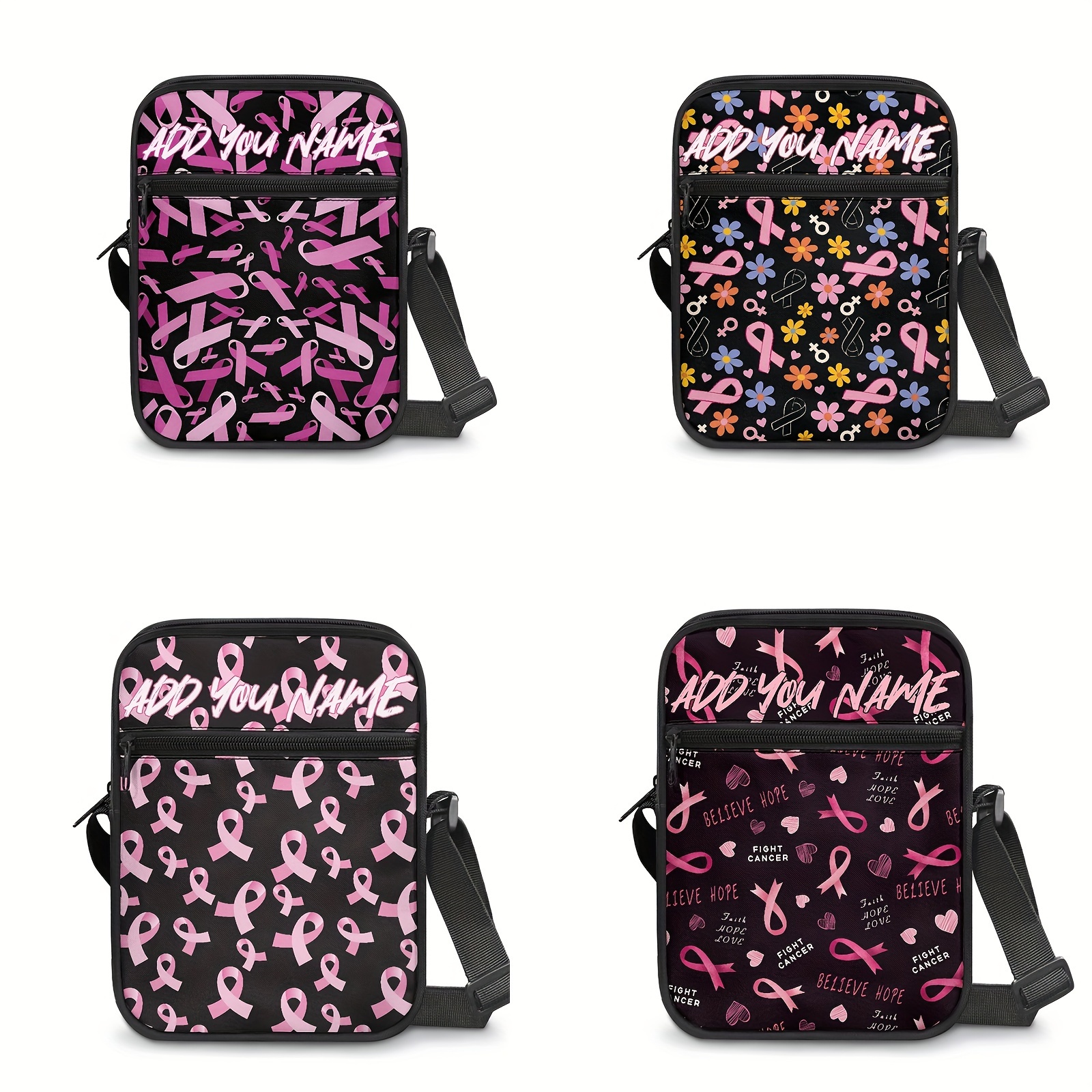 

Customized Name Hippie Daisy Print Double-layer Crossbody Bag For Women Lightweight Messenger Bag With Adjustable Strap Breast Awareness Themed